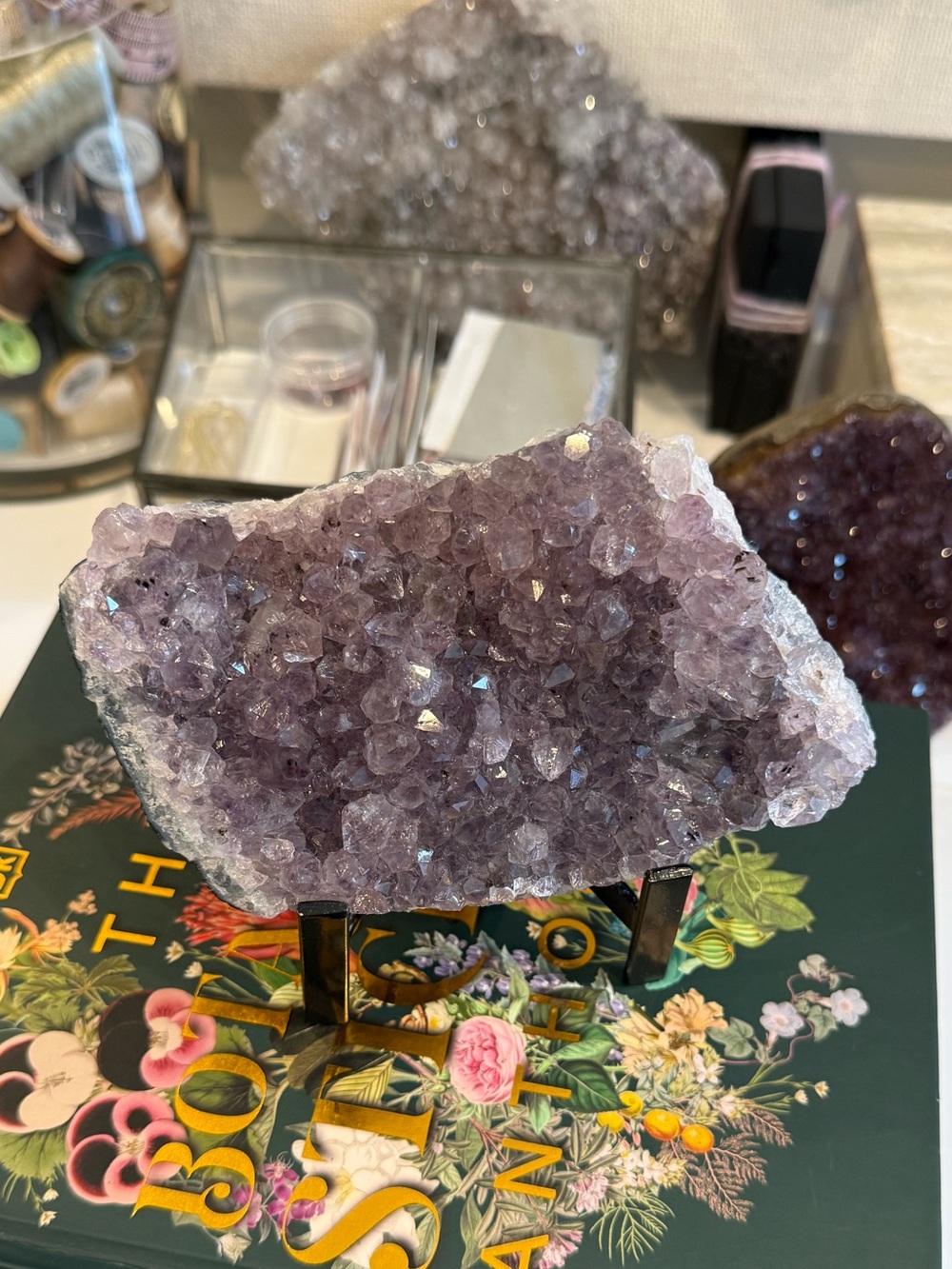 Amethyst specimen on black metal stand Deal of the day!
